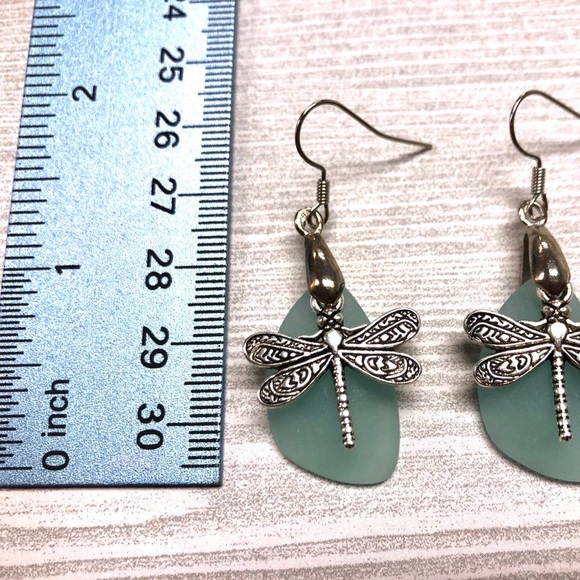Dragonfly Earrings, Sea Glass, Butterfly, Insect - Picture 6 of 9